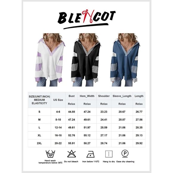 Women Oversized Sweatshirts Color Block Long Sleeve Loose V Neck Fall Outfits - Picture 6 of 6